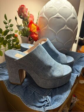 AGL Denim Blue Platform Mule Heels-38.5